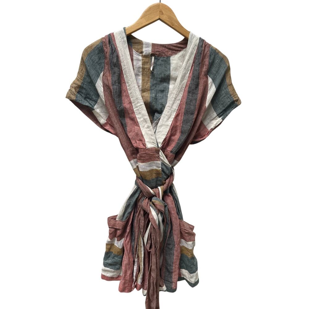 Free People Striped Linen wrap Dress Size XS
